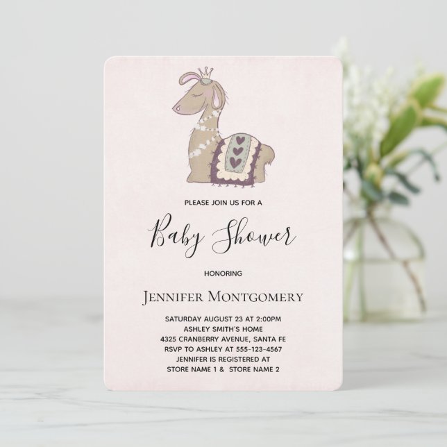 Invitation Cute Llama portant un Baby shower de la Couronne (Debout devant)