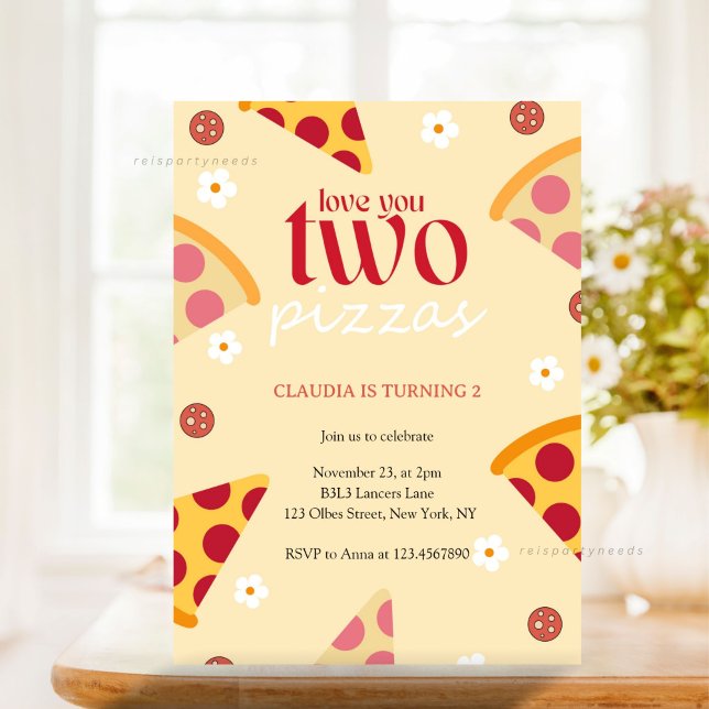 Invitation Cute Lote You Two Pizzas Deuxième fête d'anniversa (Créateur téléchargé)