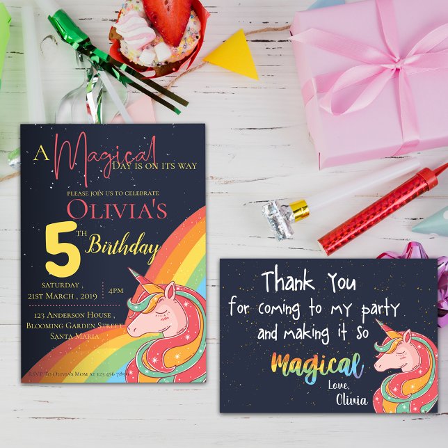 Invitation Cute Magique Arc-en-ciel Unicorn Éparkle Anniversa (Cute Magical Rainbow Unicorn Sparkle Birthday Invitation)