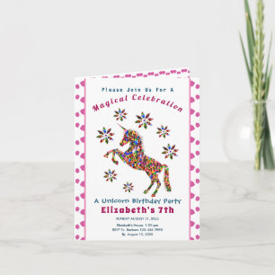 Invitation Cute Magique Unicorn Parties scintillant Birthay P