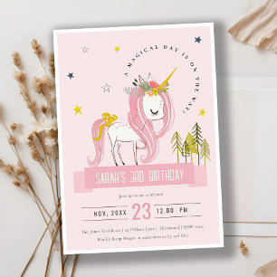 Invitation Cute Magique Unicorn rose Anniversaire de enfant