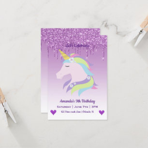 Invitation Cute Magique Unicorne & Coeurs Anniversaire
