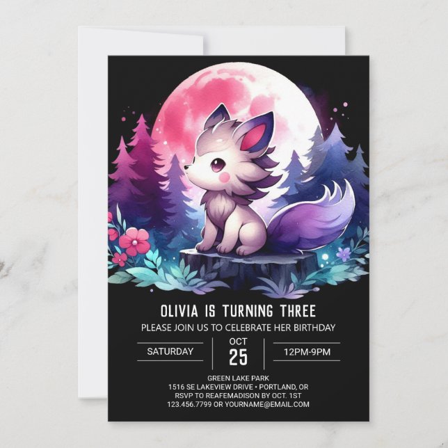 Invitation Cute Majestic Wolf Birthday (Devant)