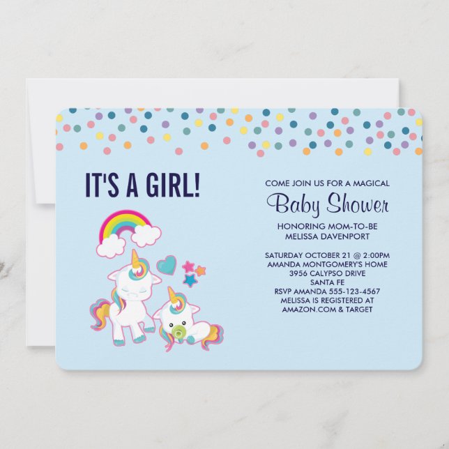 Invitation Cute Mama & Baby Unicorn Baby shower magique (Devant)