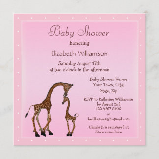 Invitation Cute maman et bébé Baby shower rose Giraffe