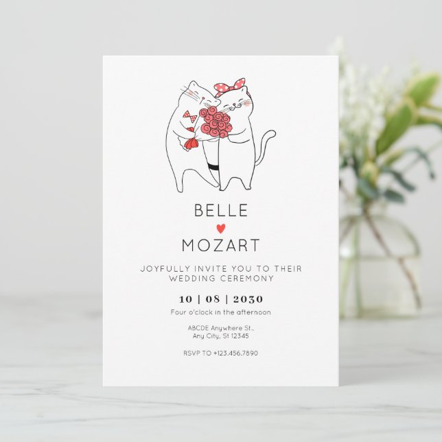 Invitation Cute mariage couple chat (Debout devant)
