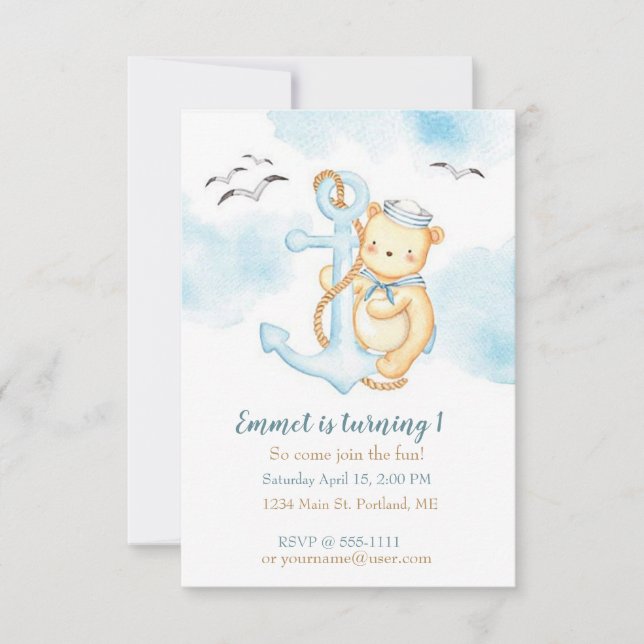 Invitation Cute marin porter bébé fête d'anniversaire personn (Devant)
