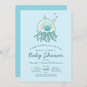 Invitation Cute méduse Baby shower Kawaii Blue Boy
