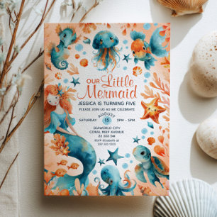 Invitation Cute Mermaid Ocean Marine Life Anniversaire de enf