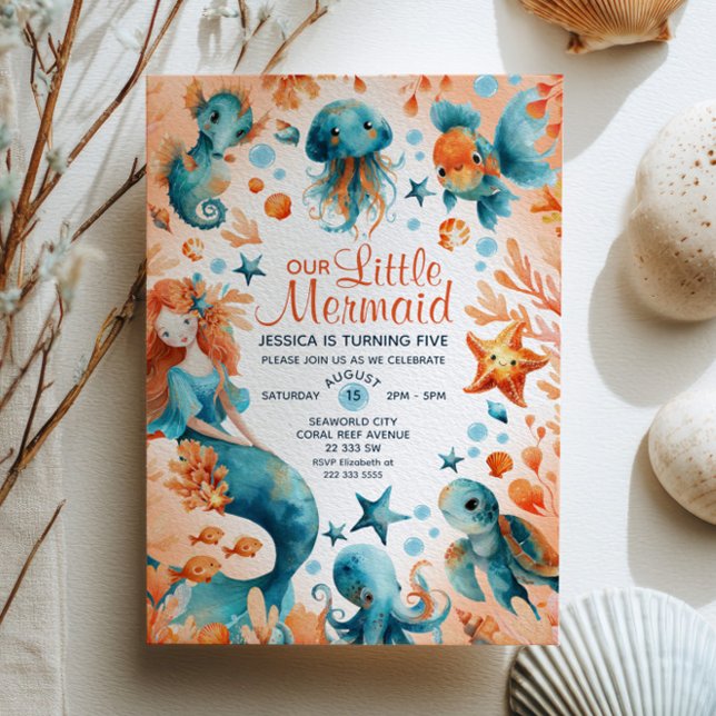 Invitation Cute Mermaid Ocean Marine Life Anniversaire de enf (Créateur téléchargé)