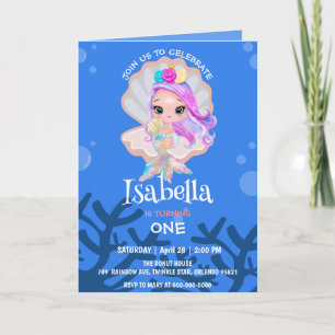 Invitation Cute Mermaid perle Rainbow Baleine fête d'annivers