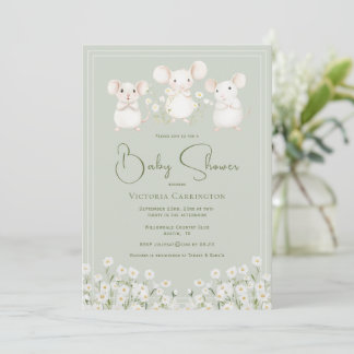 Invitation Cute Mice & Daisies Baby Shower
