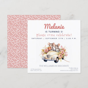 Invitation Cute Mice dans une voiture Anniversaire de enfant 