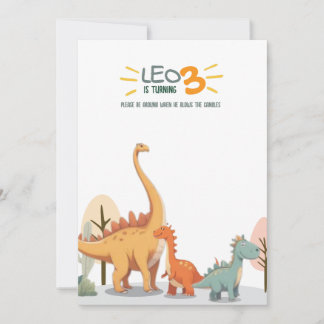 Invitation Cute Minimal Dinosaur 3rd Birthday Party Boy