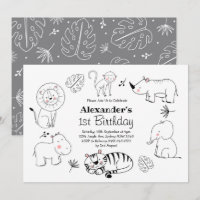 Cute Minimalist Jungle Safari Animaux 1er Annivers
