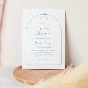 Invitation Cute minimaliste  bleu Bow Boy Baby shower