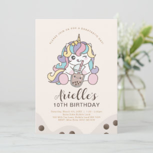 Invitation Cute Minimaliste Unicorn Boba Bubble Milk Tea Invi