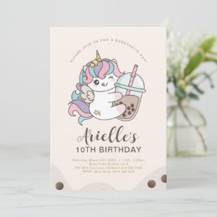 Invitation Cute Minimaliste Unicorn Boba Bubble Milk Tea Invi