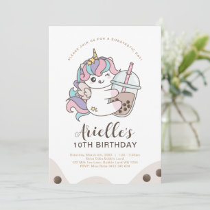 Invitation Cute Minimaliste Unicorn Boba Bubble Milk Tea Invi