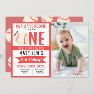 Invitation Cute Modern Baseball Ruban Photo 1er anniversaire