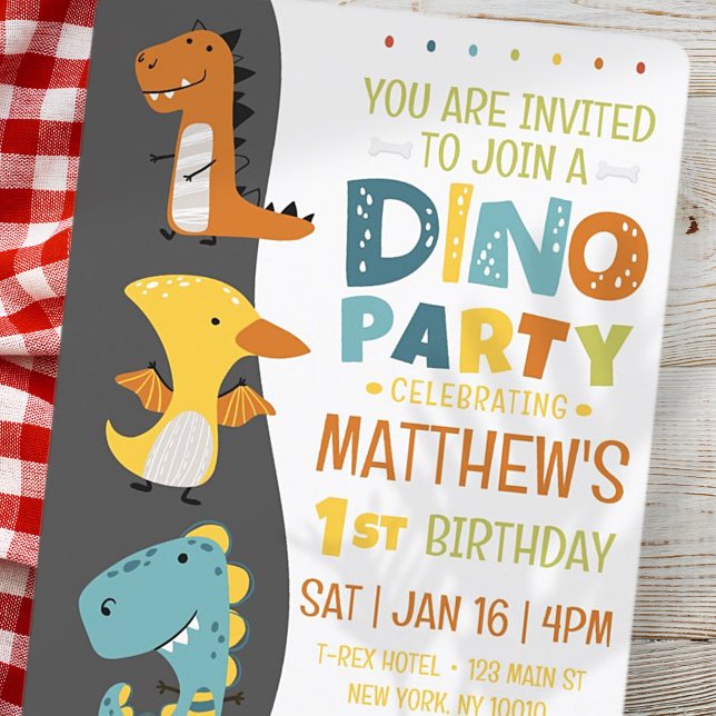 Invitation Cute Modern Dino Dinosaur fête d'anniversaire pour (Créateur téléchargé)