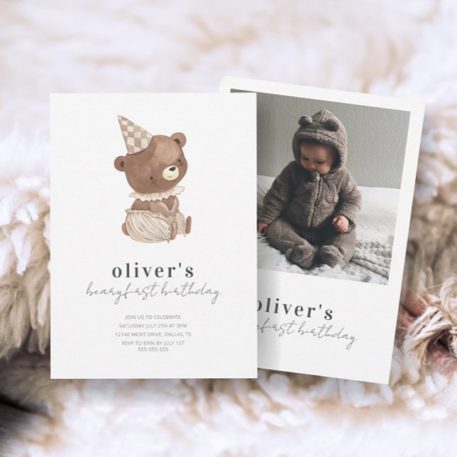 Invitation Cute Modern Little Bear Photo 1er anniversaire (Créateur téléchargé)