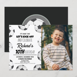 Invitation Cute Modern Soccer Sports Enfants Photo Anniversai