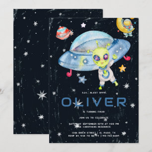 Invitation Cute Modern Space Alien UFO fête d'anniversaire