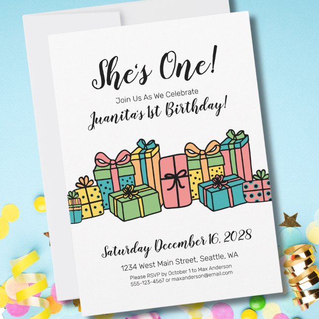 Invitation Cute moderne coloré 1er anniversaire (Modern Classic Cute Party Colorful 1st Birthday Invitation)