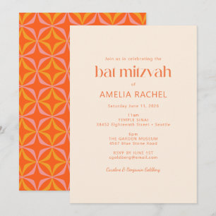 Invitation Cute Moderne Orange Retro Typographie Bat mitzvah