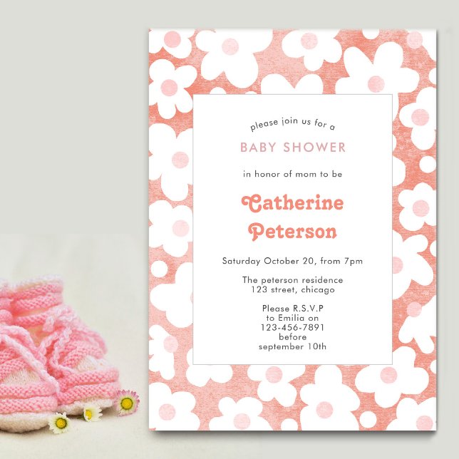 Invitation Cute Moderne Retro Rose Daisy Floral (Créateur téléchargé)