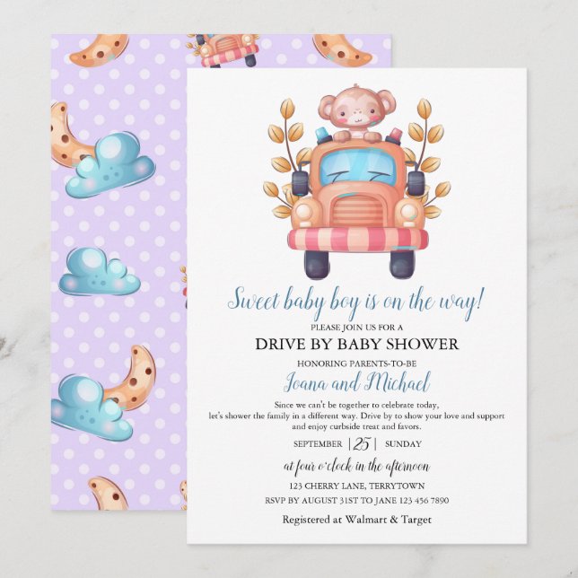 Invitation Cute Monkey Boy Baby Shower (Devant / Derrière)