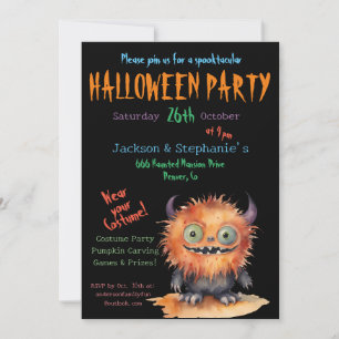 Invitation Cute Monster Bash Halloween Costume Party