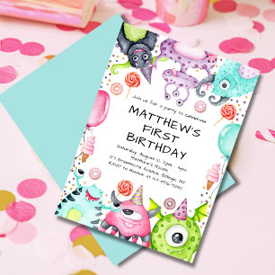 Invitation Cute Monsters Fête du 1er anniversaire de l'enfant