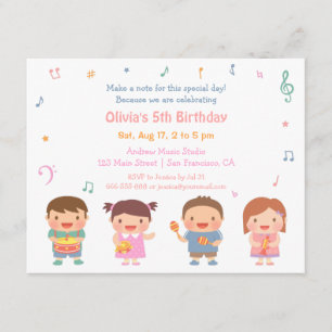Invitation Cute Music Theme Anniversaire de enfant Party Invi