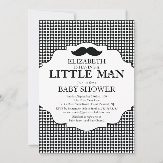 Invitation Cute Mustache Bash Boys Baby shower (Devant)