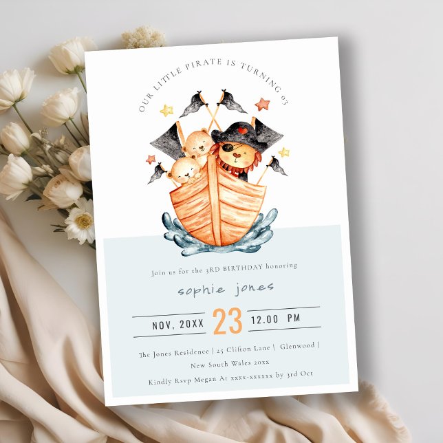 Invitation Cute Nautical Pirate Ship Lion Cub Anniversaire de (Créateur téléchargé)