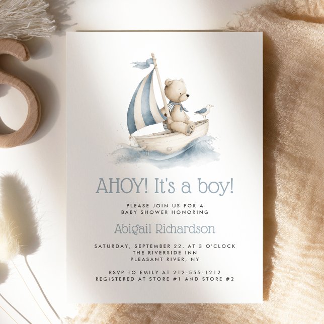 Invitation Cute Nautical Teddy Bear Boy Baby Shower (Créateur téléchargé)