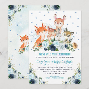 Invitation Cute Navy Baby shower d'animaux de la forêt de boi