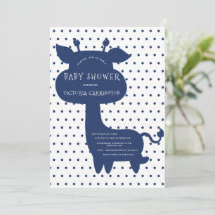 Invitation Cute Navy Blue Giraffe Polkadot Baby shower