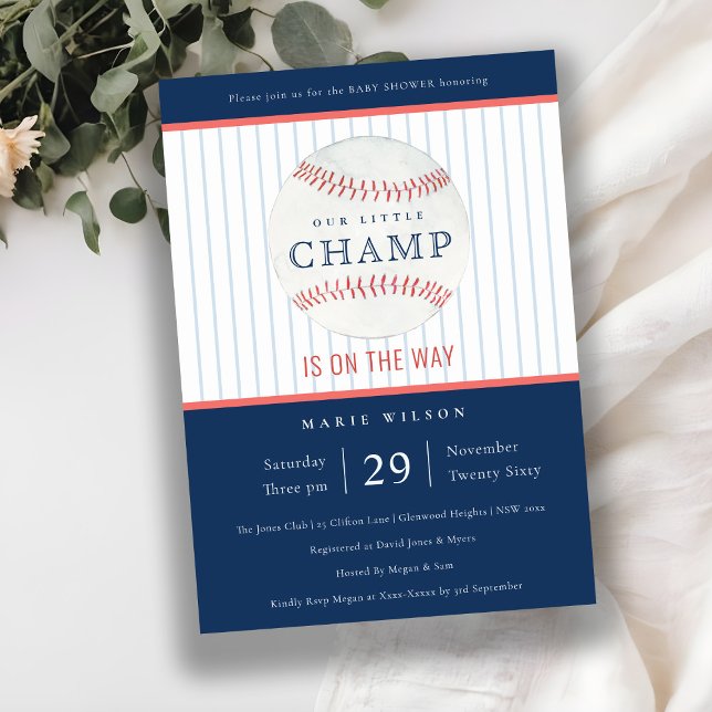 Invitation Cute Navy Notre Petit Champ Baby shower De Basebal (Créateur téléchargé)