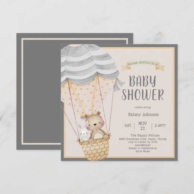 Invitation Cute Neutral Bois Zoo Animaux Baby shower (Devant / Derrière)