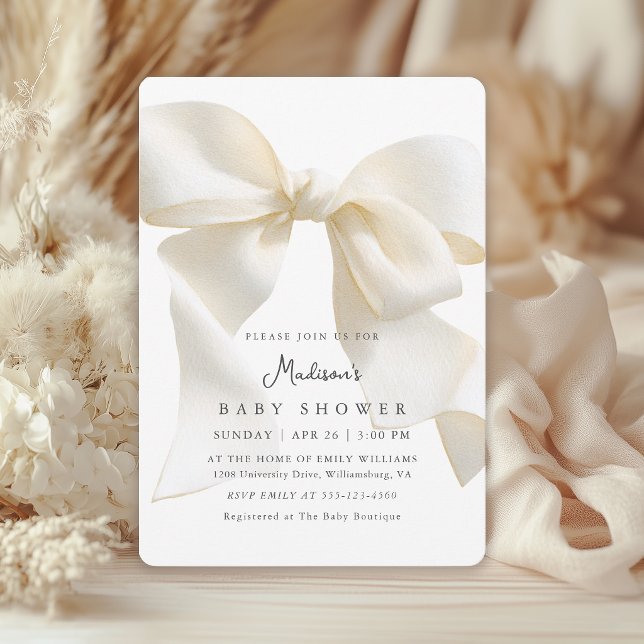 Invitation Cute Neutral Ivory Coquette Bow Baby Shower (Invitation may be ordered in both printed and instant download digital formats.)