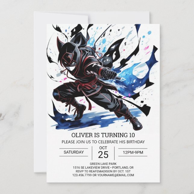 Invitation Cute Ninja Martial Arts Anniversaire (Devant)