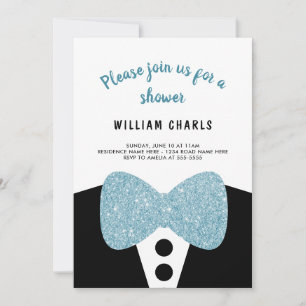 Invitation Cute Noir Tuxedo Parties scintillant Bleu Baby sho