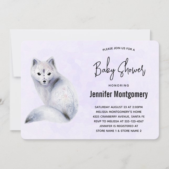 Invitation Cute Nordic Fox avec Baby shower Floral Designs (Devant)