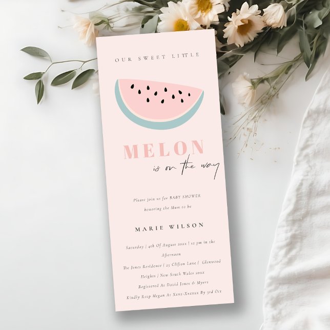Invitation Cute Notre Petit Melon Pastel Baby shower rose (Créateur téléchargé)