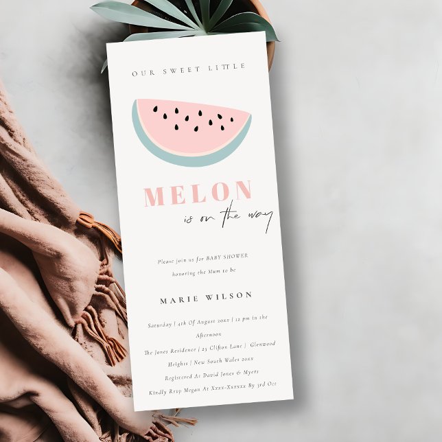 Invitation Cute Notre Petit Melon Pastel Baby shower rose (Créateur téléchargé)