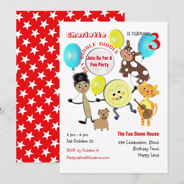 Invitation Cute Nursery Rhyme Anniversaire de enfant de dessi (Devant / Derrière)