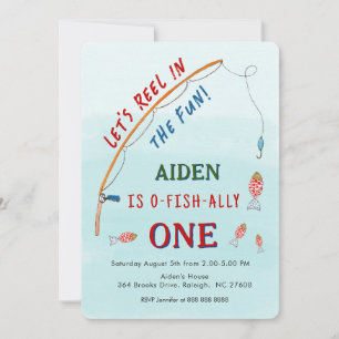Invitation Cute O- Poisson Ally Une pêche 1er Anniversaire
